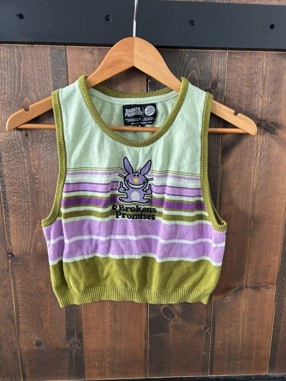 Broken Promises x It's Happy Bunny Knitted Crop Vest Women's Size L